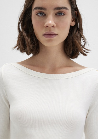  Mavi Uzun Kollu Ekru Basic Tişört Slim Fit / Dar Kesim 1613622-80194