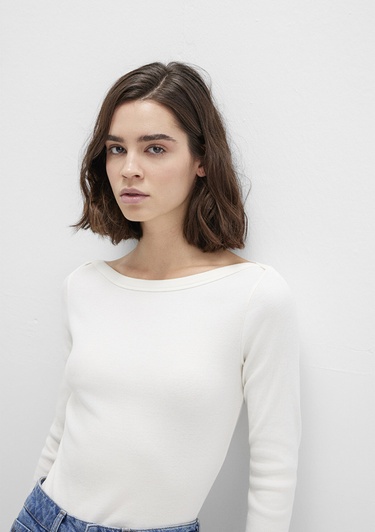  Mavi Uzun Kollu Ekru Basic Tişört Slim Fit / Dar Kesim 1613622-80194