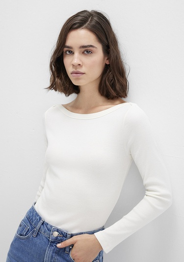  Mavi Uzun Kollu Ekru Basic Tişört Slim Fit / Dar Kesim 1613622-80194