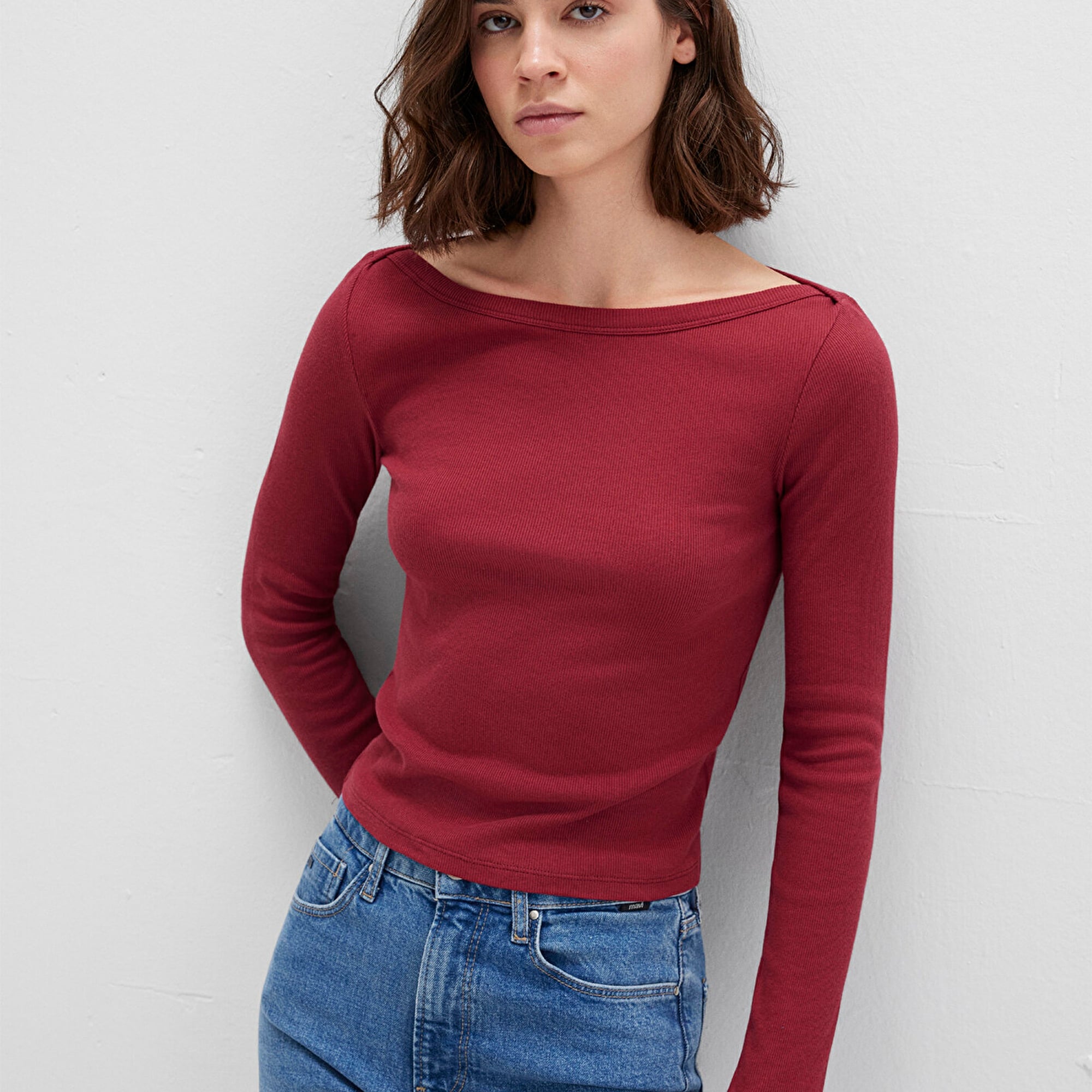 Mavi Uzun Kollu Kırmızı Basic Tişört Slim Fit / Dar Kesim 1613622-70430