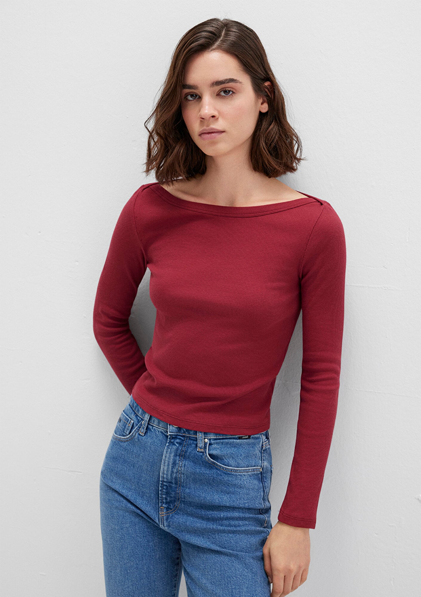  Mavi Uzun Kollu Kırmızı Basic Tişört Slim Fit / Dar Kesim 1613622-70430