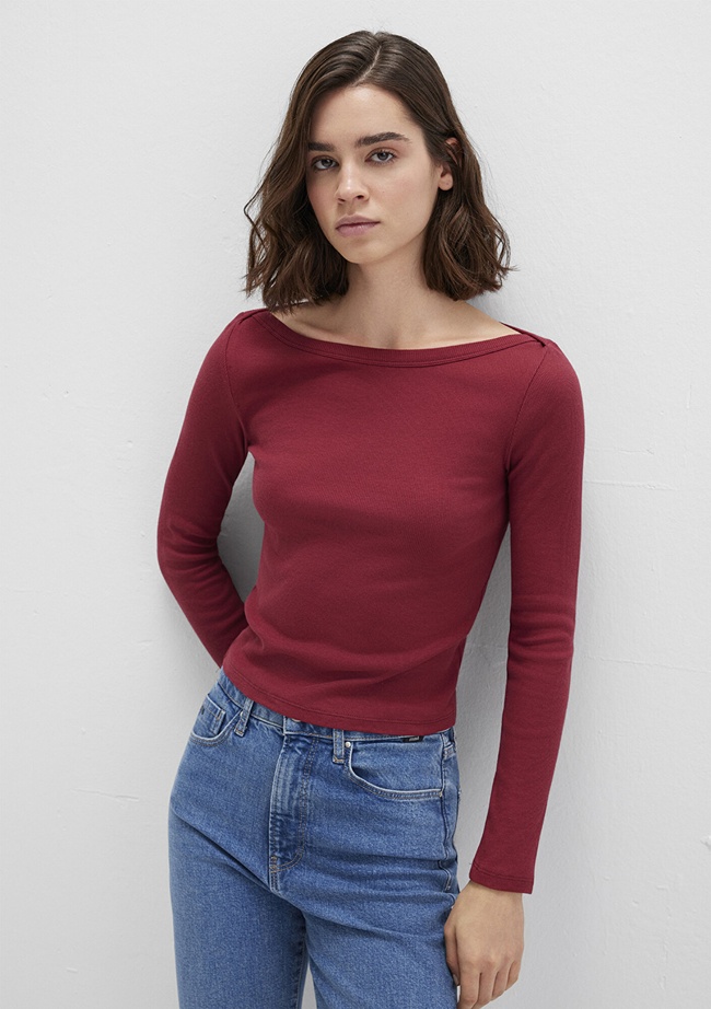  Mavi Uzun Kollu Kırmızı Basic Tişört Slim Fit / Dar Kesim 1613622-70430