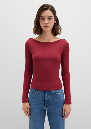  Mavi Uzun Kollu Kırmızı Basic Tişört Slim Fit / Dar Kesim 1613622-70430