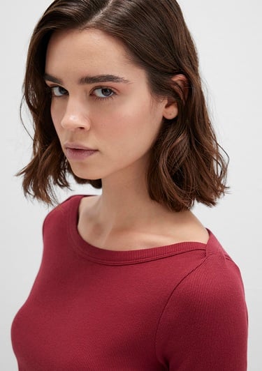  Mavi Uzun Kollu Kırmızı Basic Tişört Slim Fit / Dar Kesim 1613622-70430