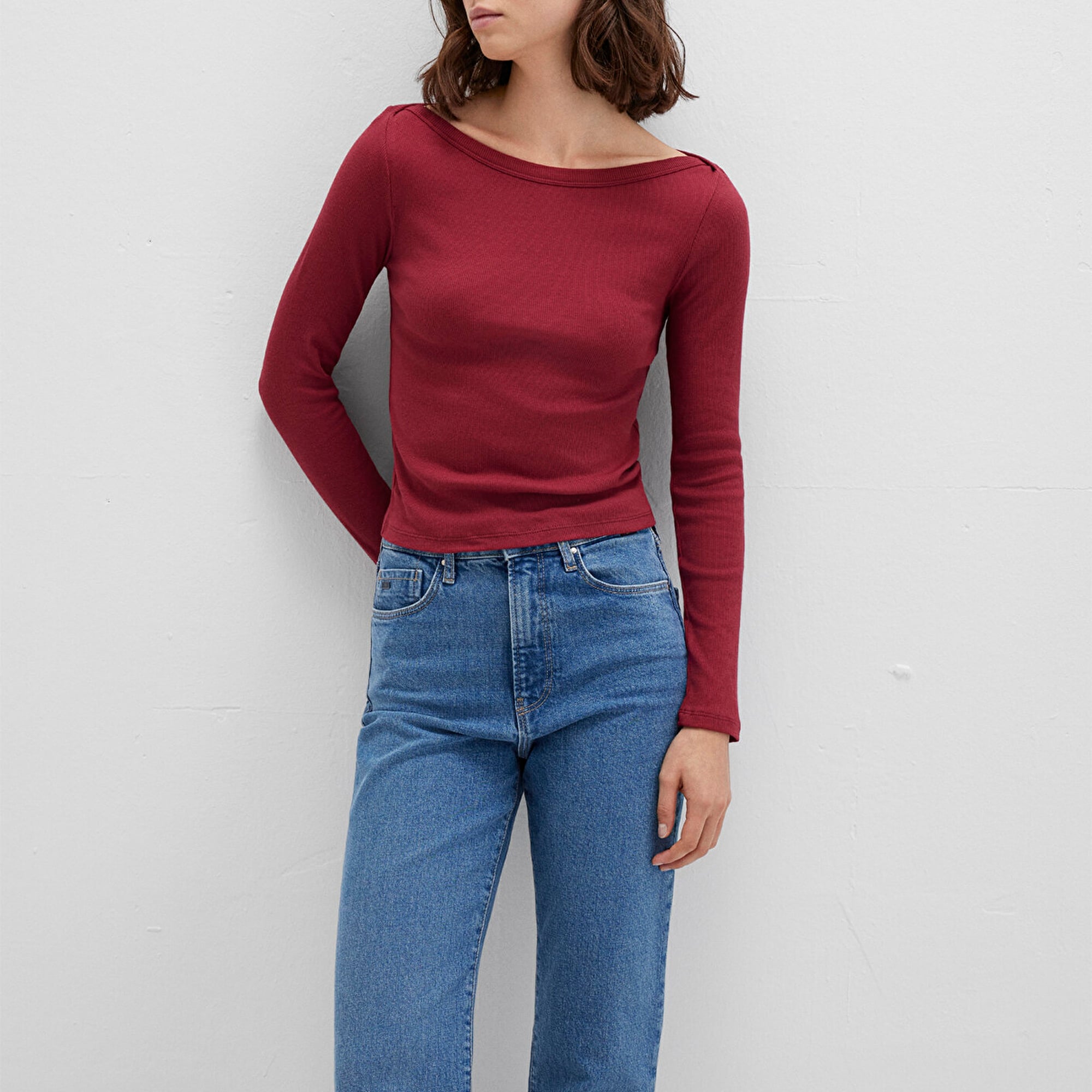 Mavi Uzun Kollu Kırmızı Basic Tişört Slim Fit / Dar Kesim 1613622-70430