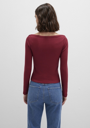  Mavi Uzun Kollu Kırmızı Basic Tişört Slim Fit / Dar Kesim 1613622-70430