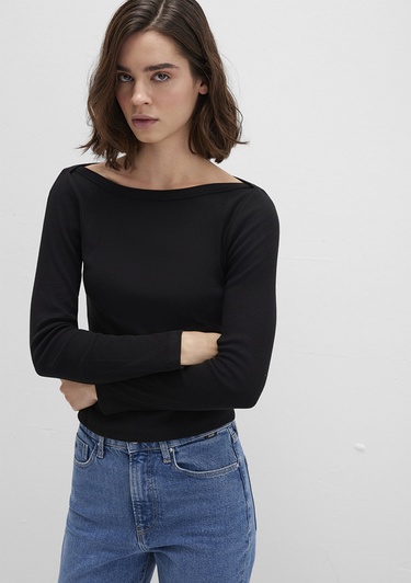  Mavi Uzun Kollu Siyah Basic Tişört Slim Fit / Dar Kesim 1613622-900