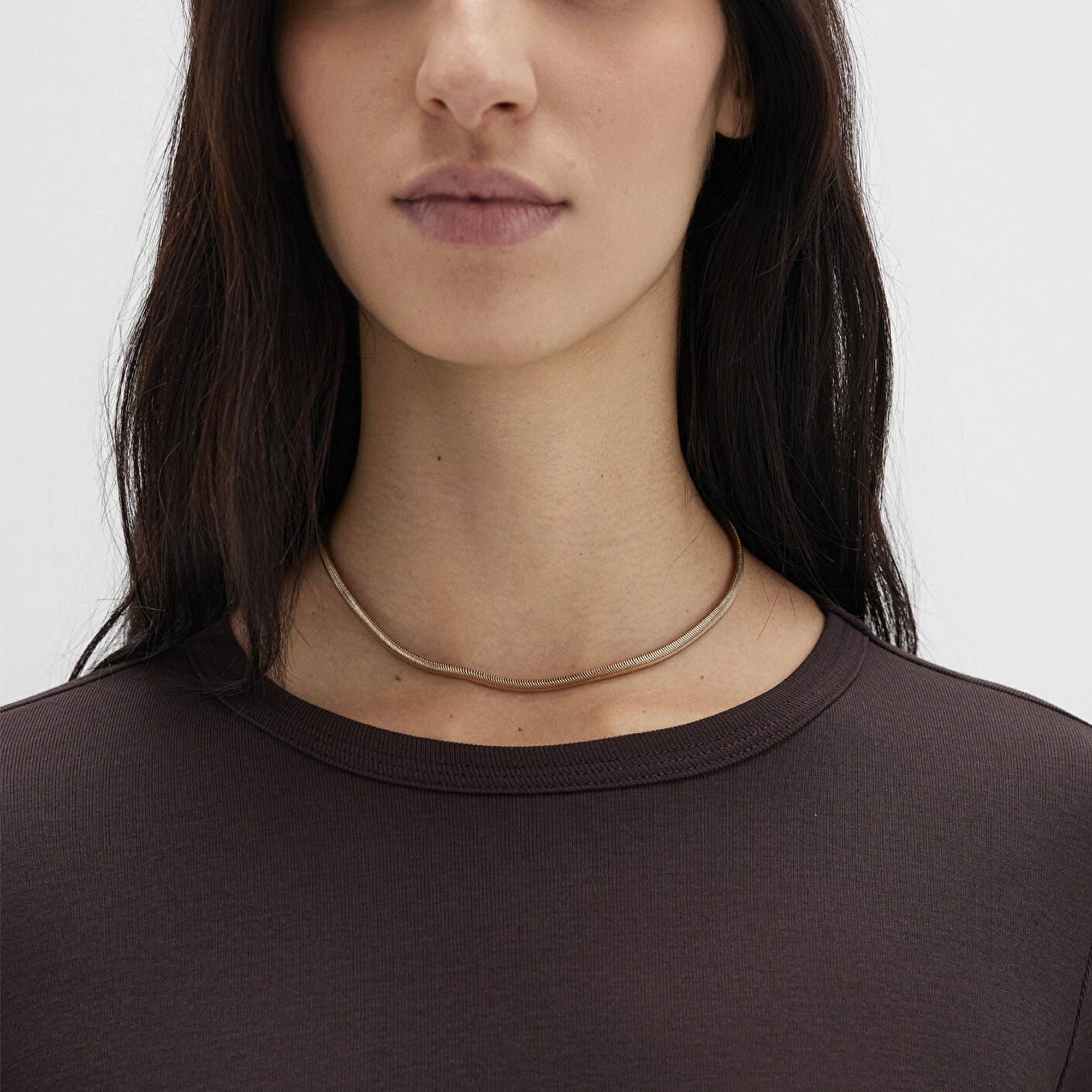 Mavi Uzun Kollu Kahverengi Basic Tişört Fitted / Vücuda Oturan Kesim 1613619-70240