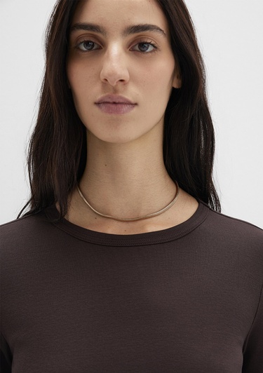  Mavi Uzun Kollu Kahverengi Basic Tişört Fitted / Vücuda Oturan Kesim 1613619-70240