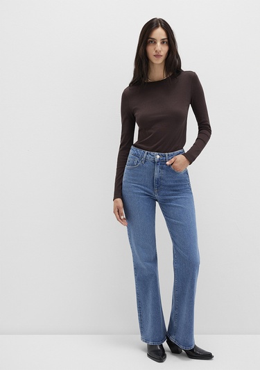  Mavi Uzun Kollu Kahverengi Basic Tişört Fitted / Vücuda Oturan Kesim 1613619-70240