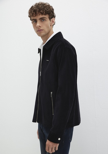  Mavi Siyah Kadife İnce Ceket Loose Fit / Bol Rahat Kesim 0211748-900