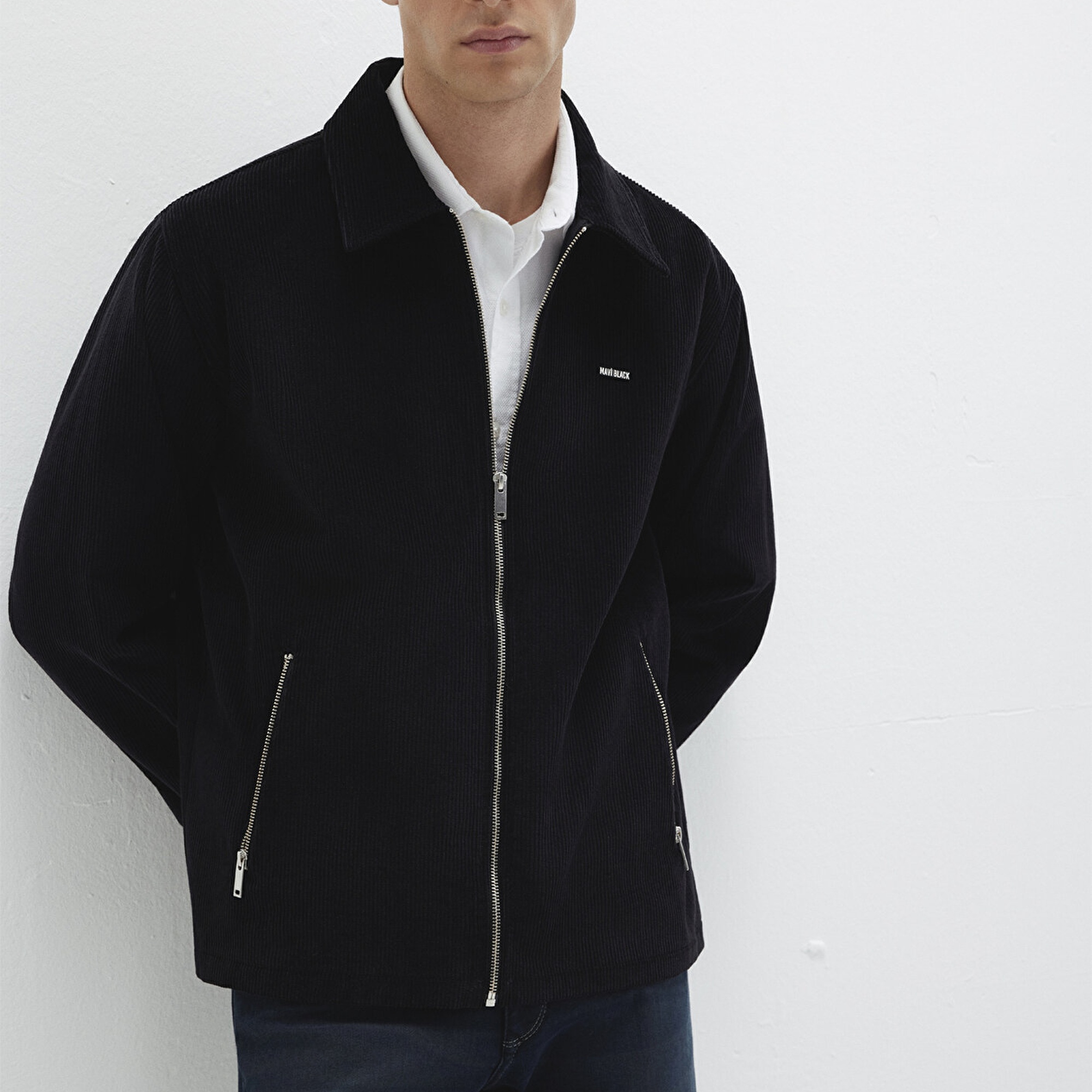 Mavi Siyah Kadife İnce Ceket Loose Fit / Bol Rahat Kesim 0211748-900