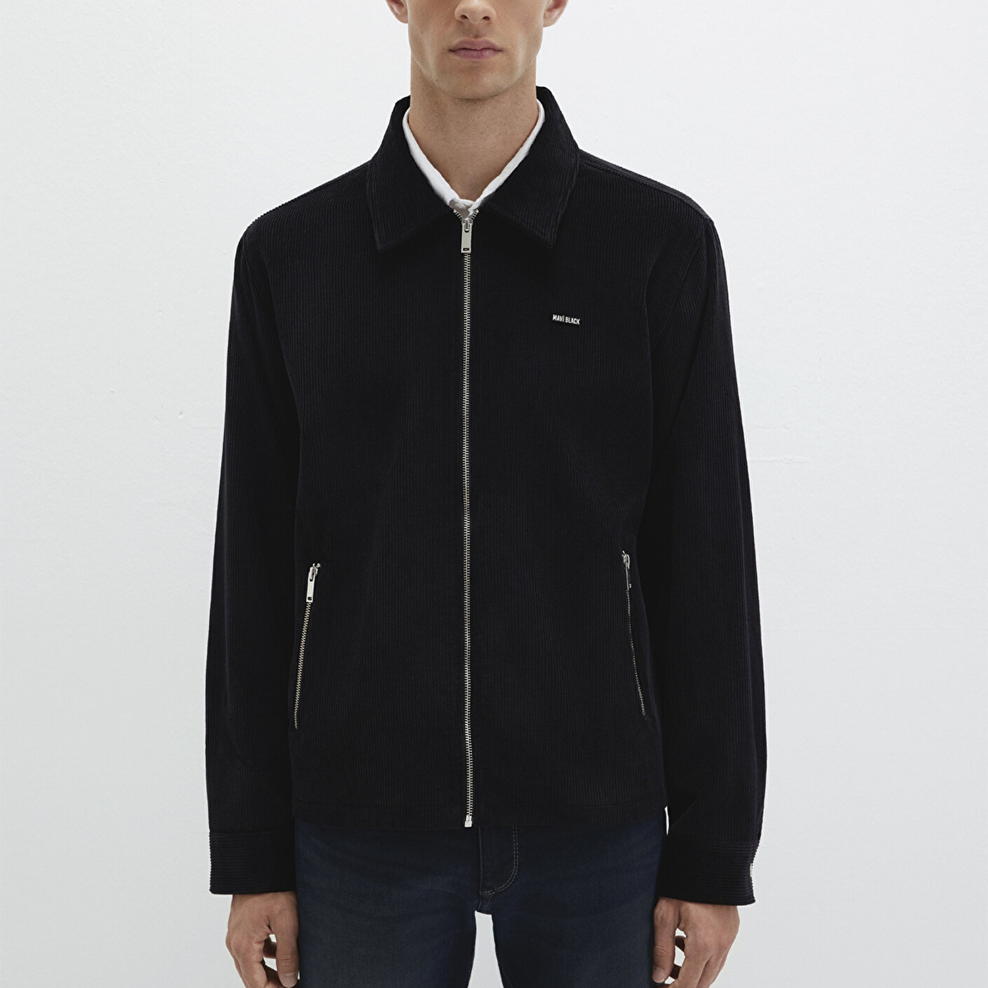 Mavi Siyah Kadife İnce Ceket Loose Fit / Bol Rahat Kesim 0211748-900