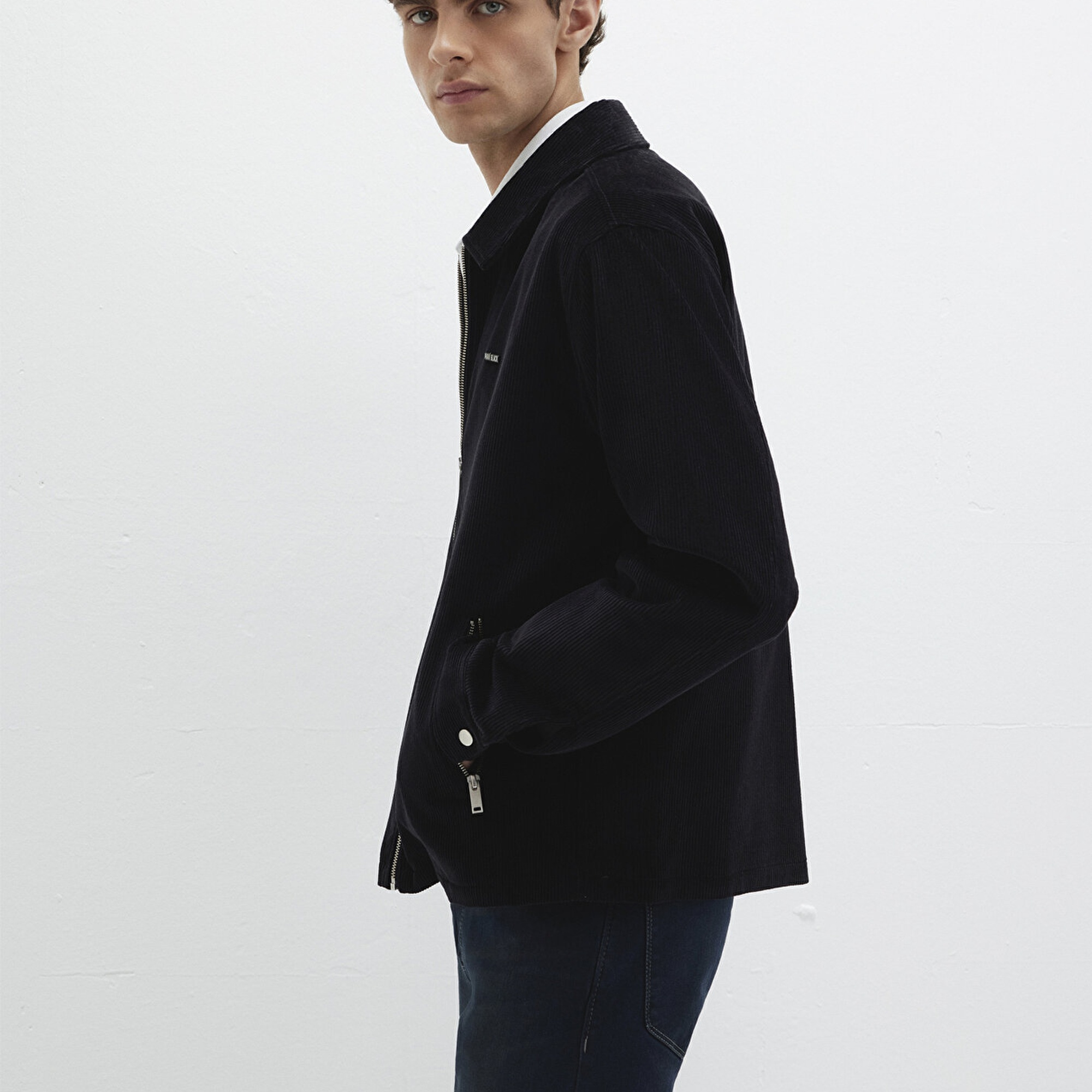 Mavi Siyah Kadife İnce Ceket Loose Fit / Bol Rahat Kesim 0211748-900