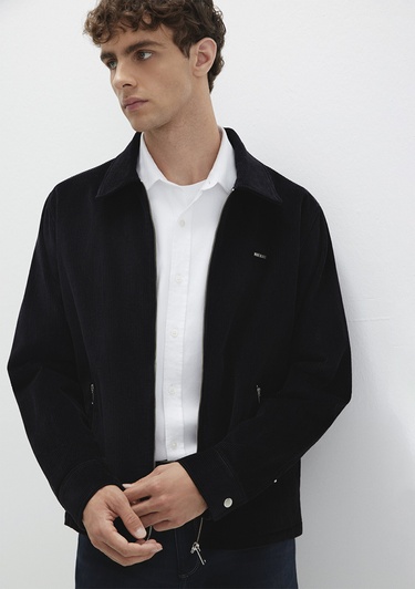  Mavi Siyah Kadife İnce Ceket Loose Fit / Bol Rahat Kesim 0211748-900