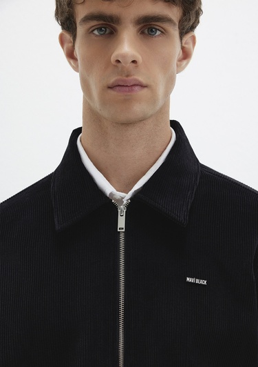  Mavi Siyah Kadife İnce Ceket Loose Fit / Bol Rahat Kesim 0211748-900