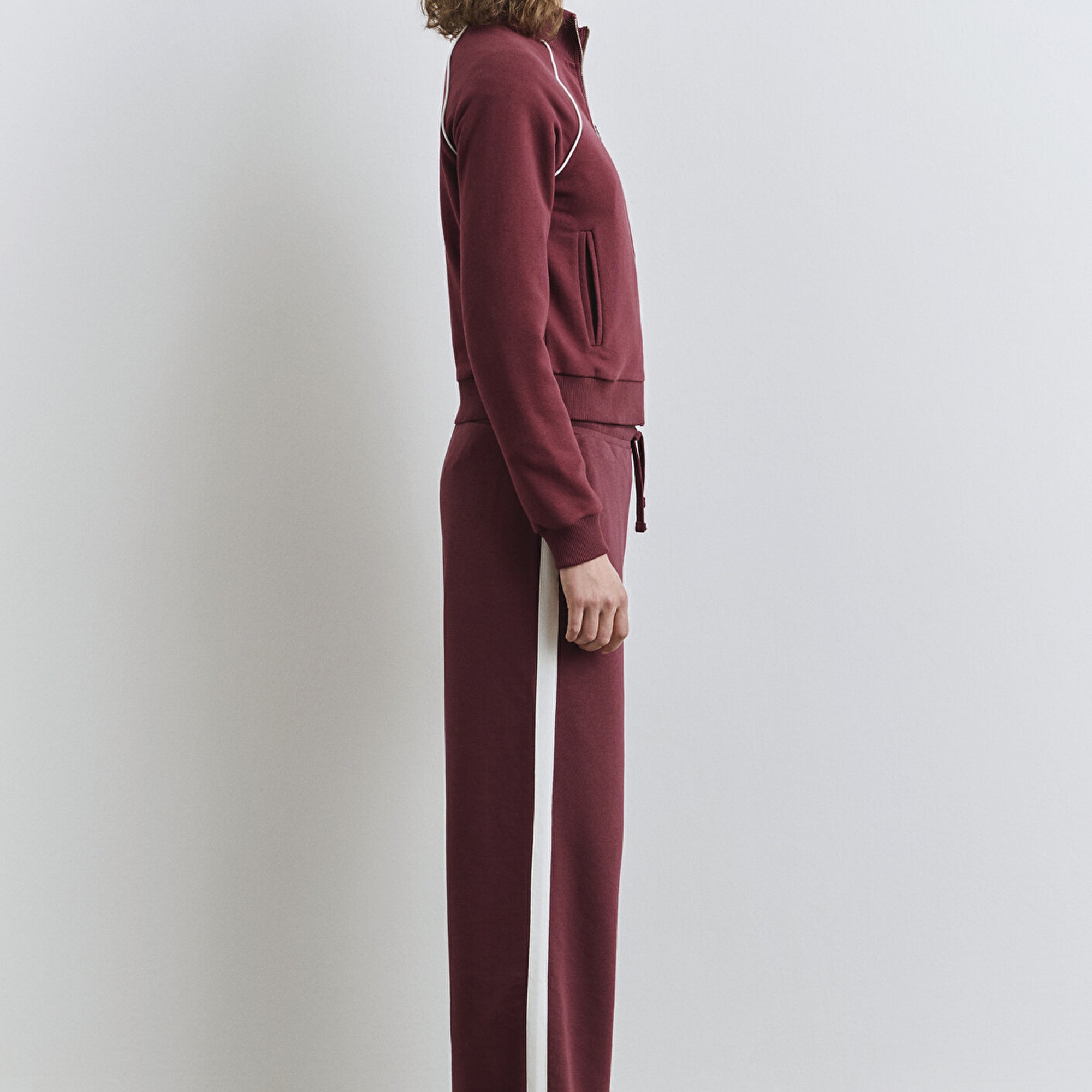 Mavi Biye Detaylı Fermuarlı Bordo Sweatshirt 1S10365-70393