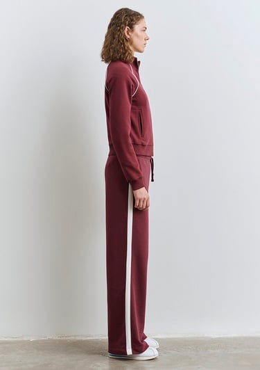  Mavi Biye Detaylı Fermuarlı Bordo Sweatshirt 1S10365-70393