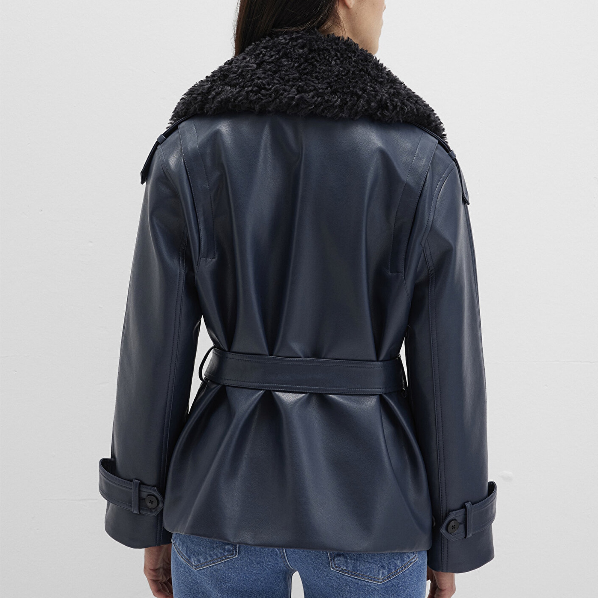 Mavi Lacivert Suni Deri Ceket Loose Fit / Bol Rahat Kesim 1110717-87822