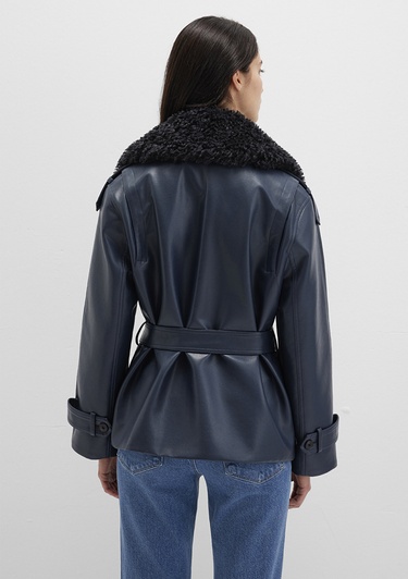  Mavi Lacivert Suni Deri Ceket Loose Fit / Bol Rahat Kesim 1110717-87822