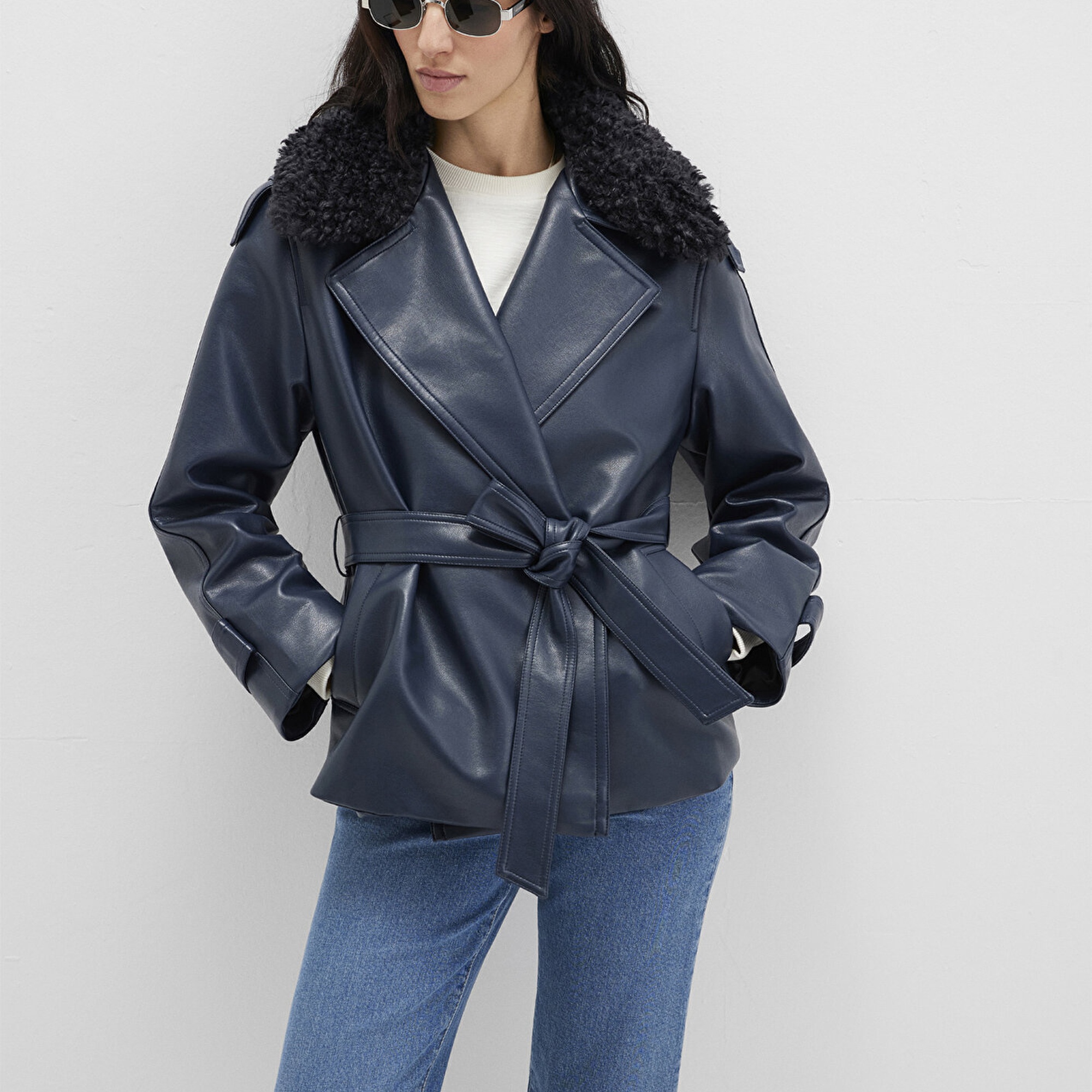 Mavi Lacivert Suni Deri Ceket Loose Fit / Bol Rahat Kesim 1110717-87822