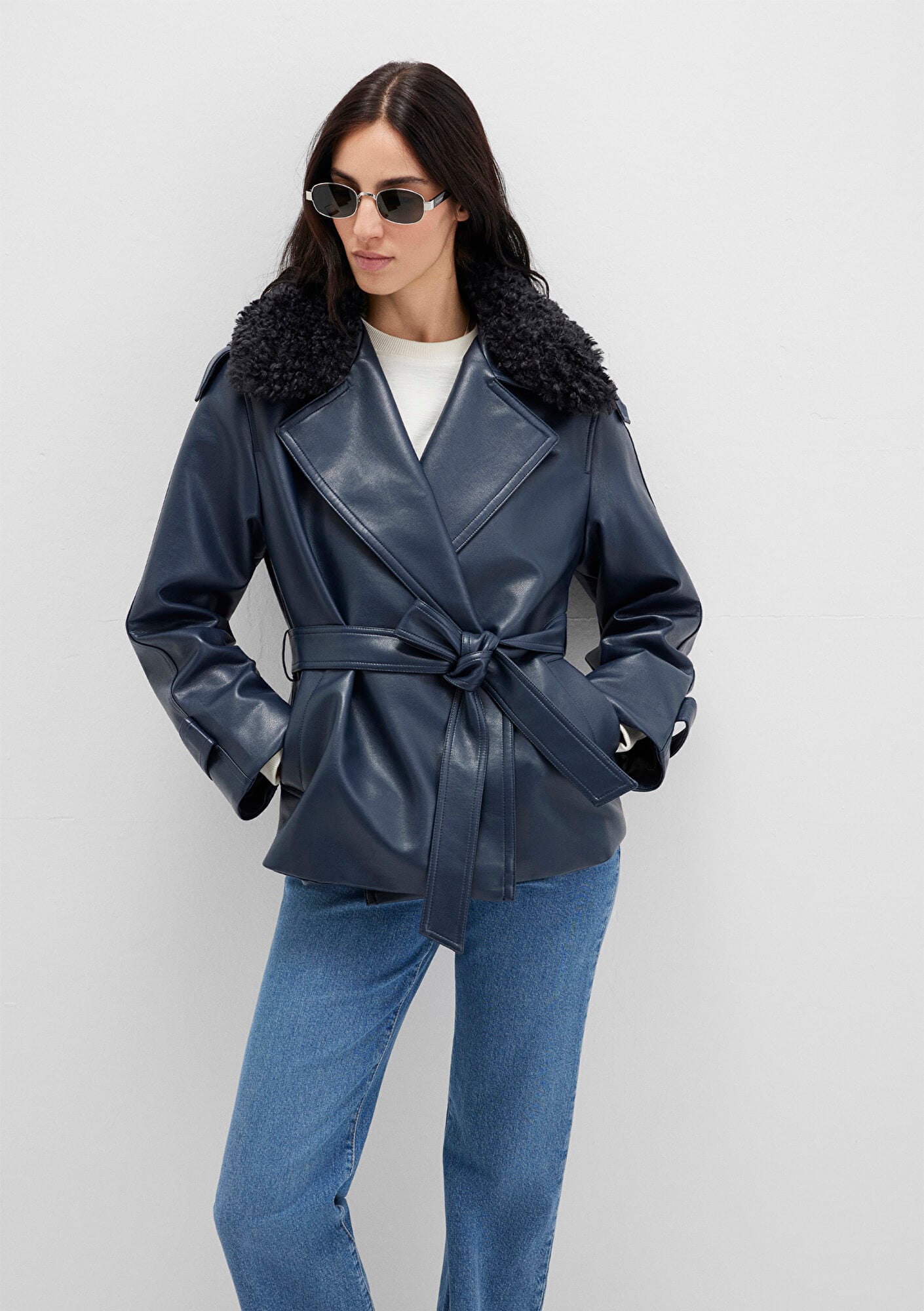  Mavi Lacivert Suni Deri Ceket Loose Fit / Bol Rahat Kesim 1110717-87822