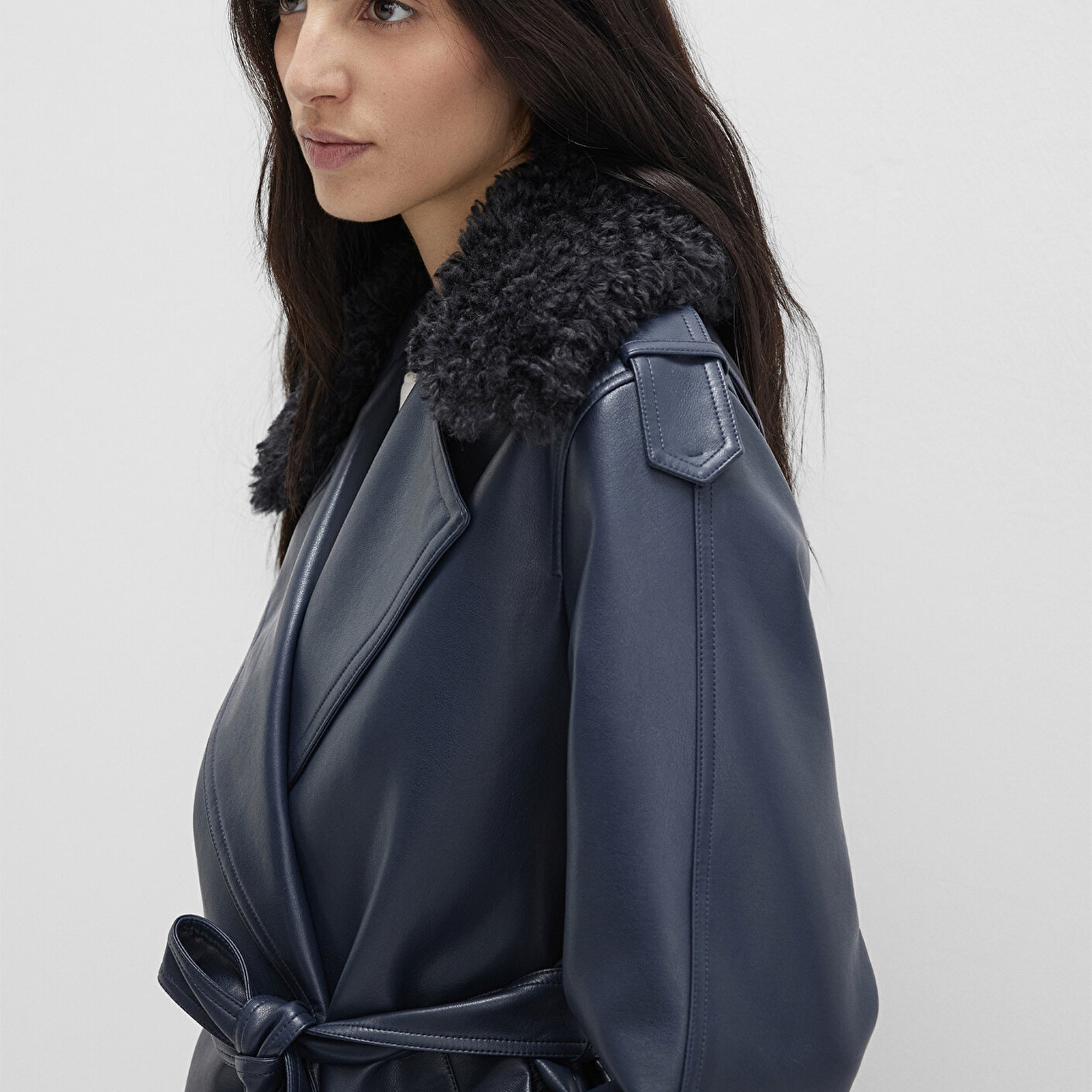 Mavi Lacivert Suni Deri Ceket Loose Fit / Bol Rahat Kesim 1110717-87822