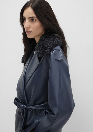  Mavi Lacivert Suni Deri Ceket Loose Fit / Bol Rahat Kesim 1110717-87822