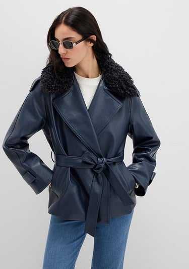  Mavi Lacivert Suni Deri Ceket Loose Fit / Bol Rahat Kesim 1110717-87822