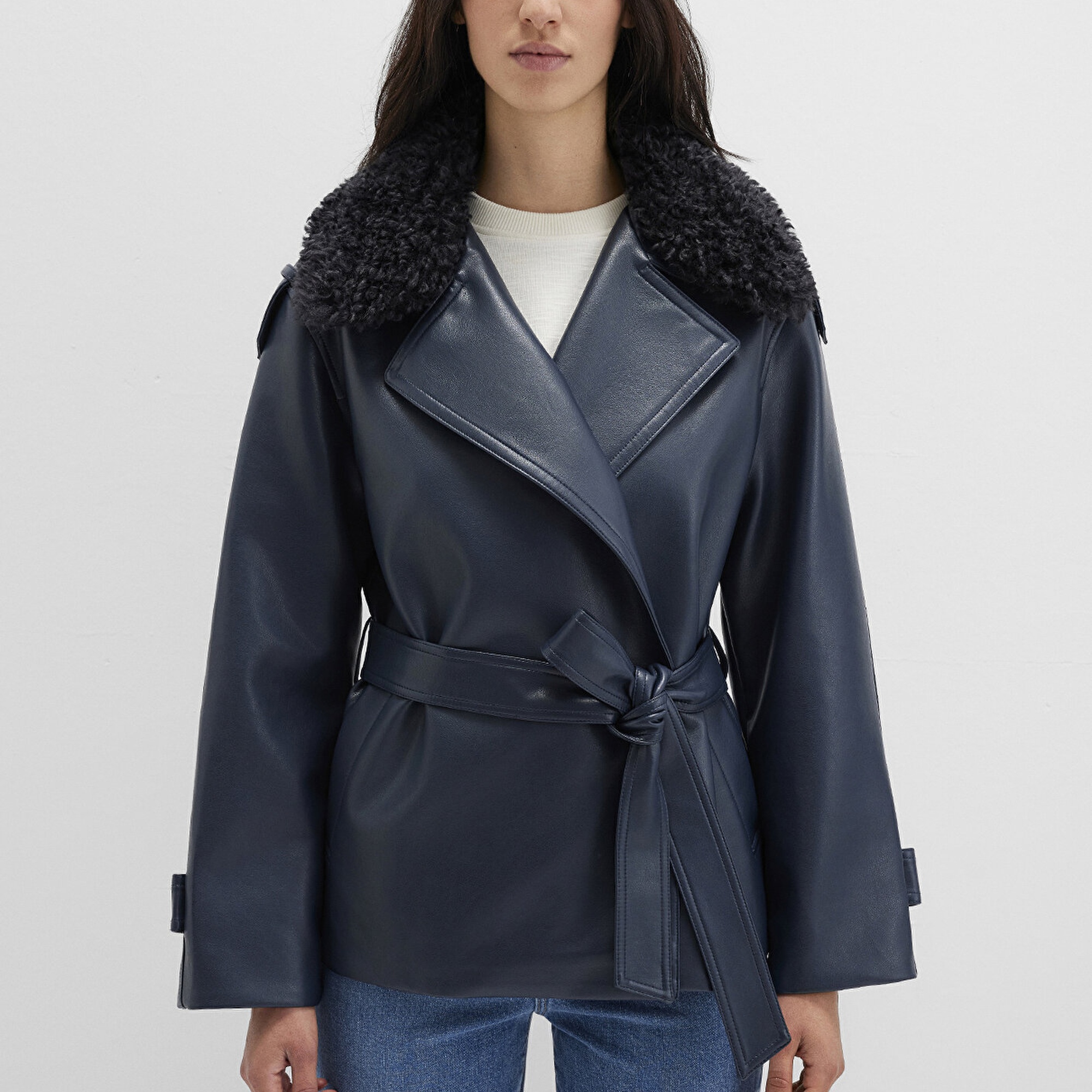 Mavi Lacivert Suni Deri Ceket Loose Fit / Bol Rahat Kesim 1110717-87822