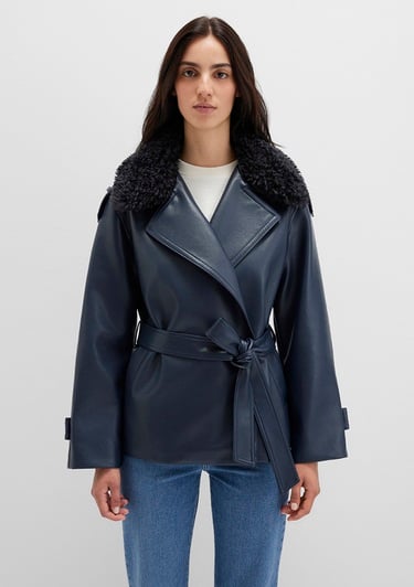  Mavi Lacivert Suni Deri Ceket Loose Fit / Bol Rahat Kesim 1110717-87822