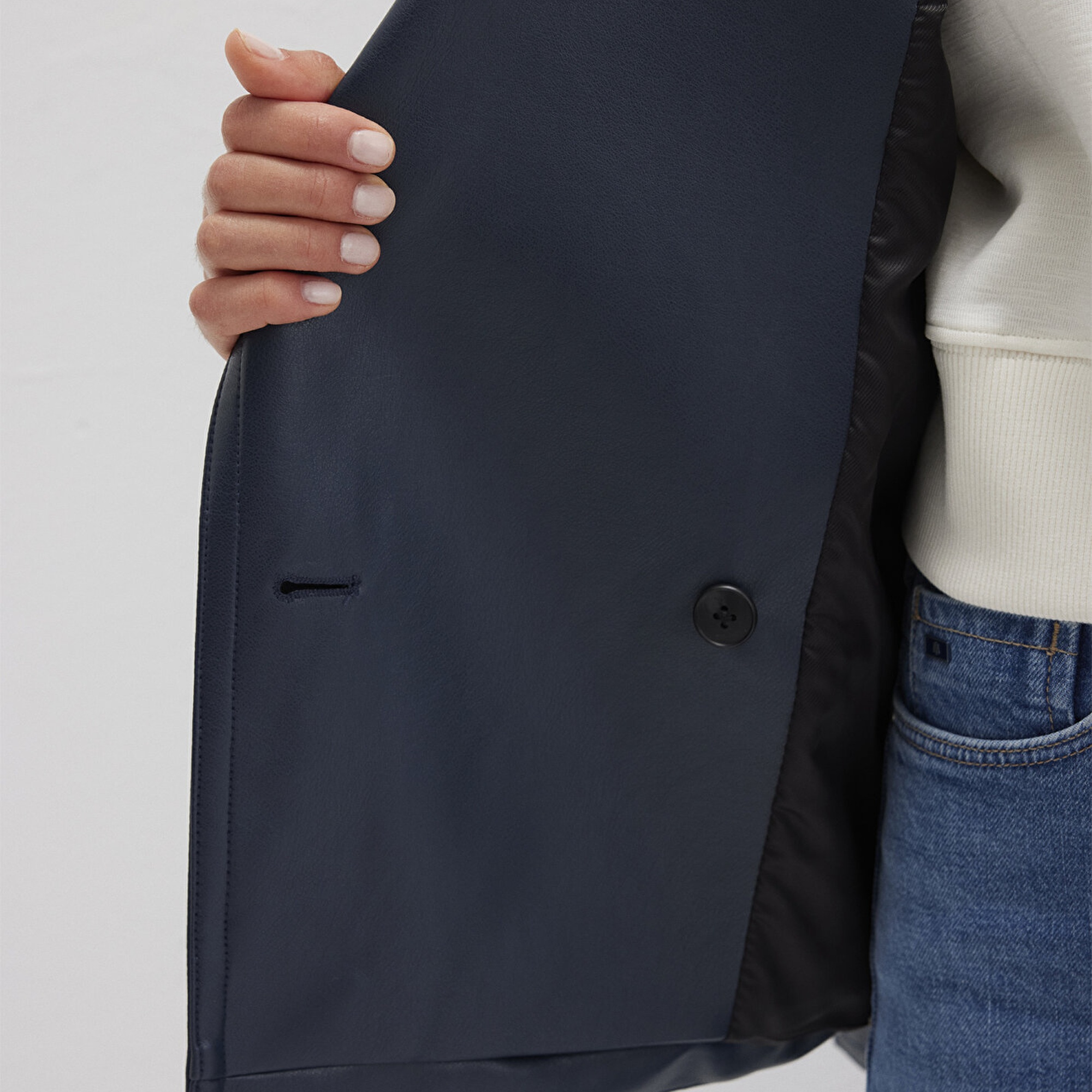 Mavi Lacivert Suni Deri Ceket Loose Fit / Bol Rahat Kesim 1110717-87822