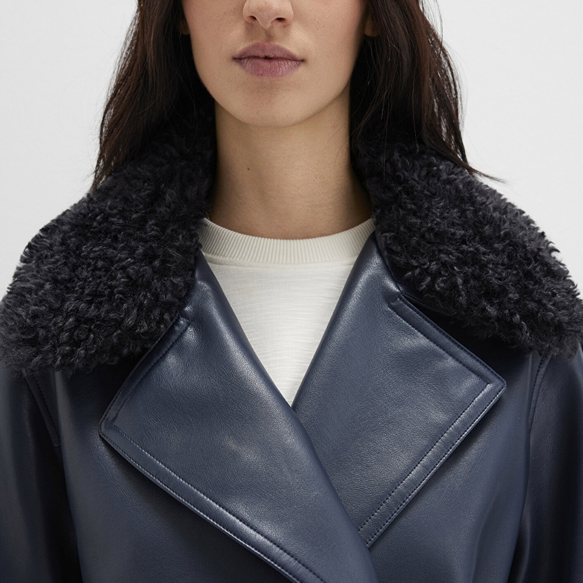 Mavi Lacivert Suni Deri Ceket Loose Fit / Bol Rahat Kesim 1110717-87822