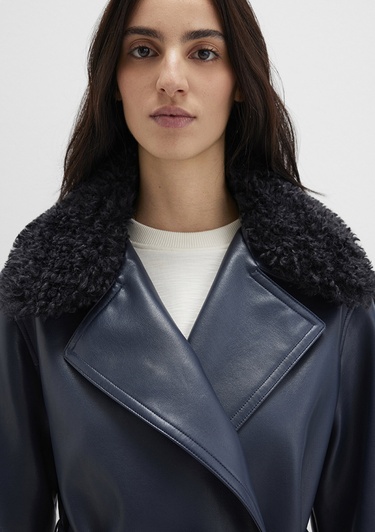  Mavi Lacivert Suni Deri Ceket Loose Fit / Bol Rahat Kesim 1110717-87822