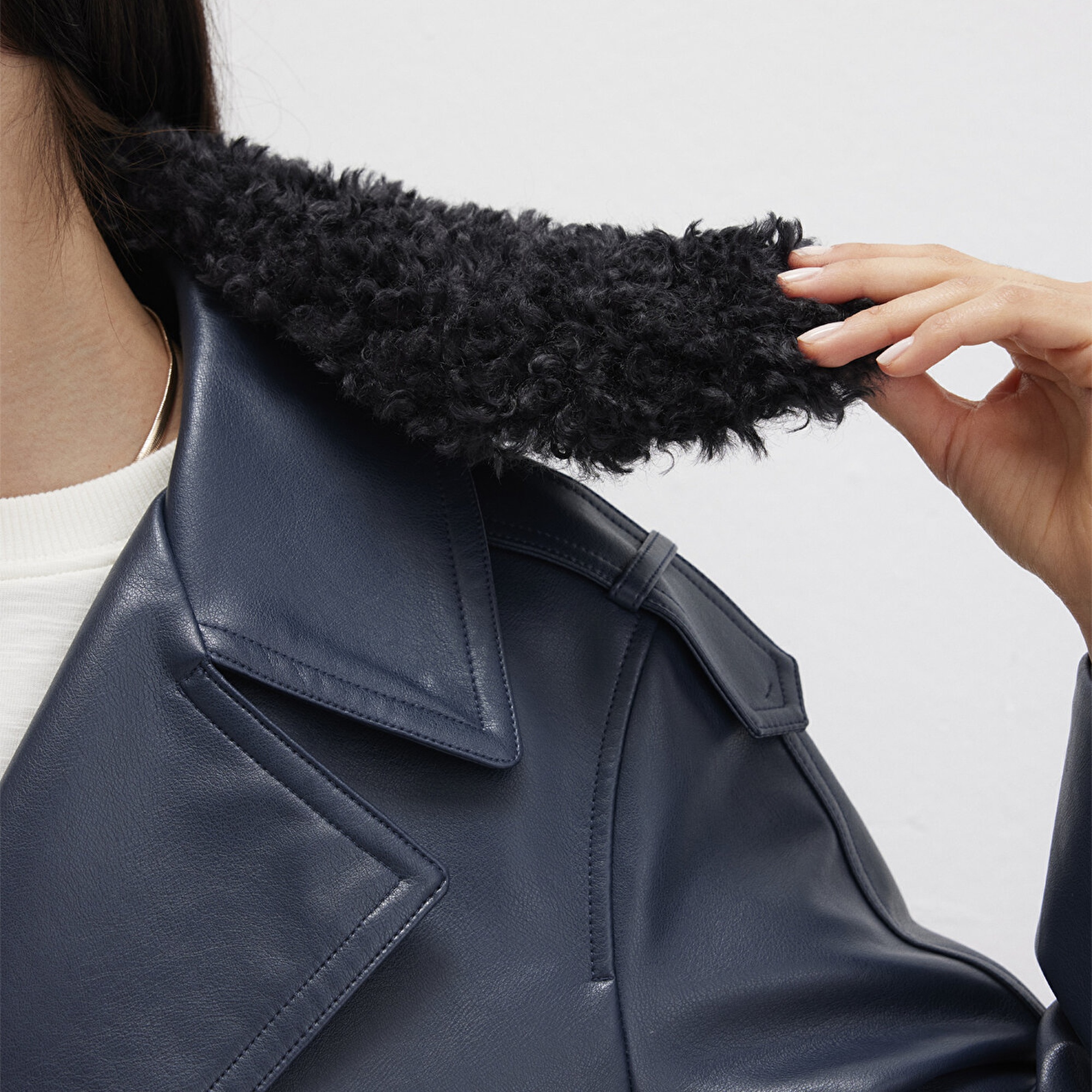 Mavi Lacivert Suni Deri Ceket Loose Fit / Bol Rahat Kesim 1110717-87822