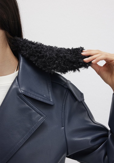  Mavi Lacivert Suni Deri Ceket Loose Fit / Bol Rahat Kesim 1110717-87822