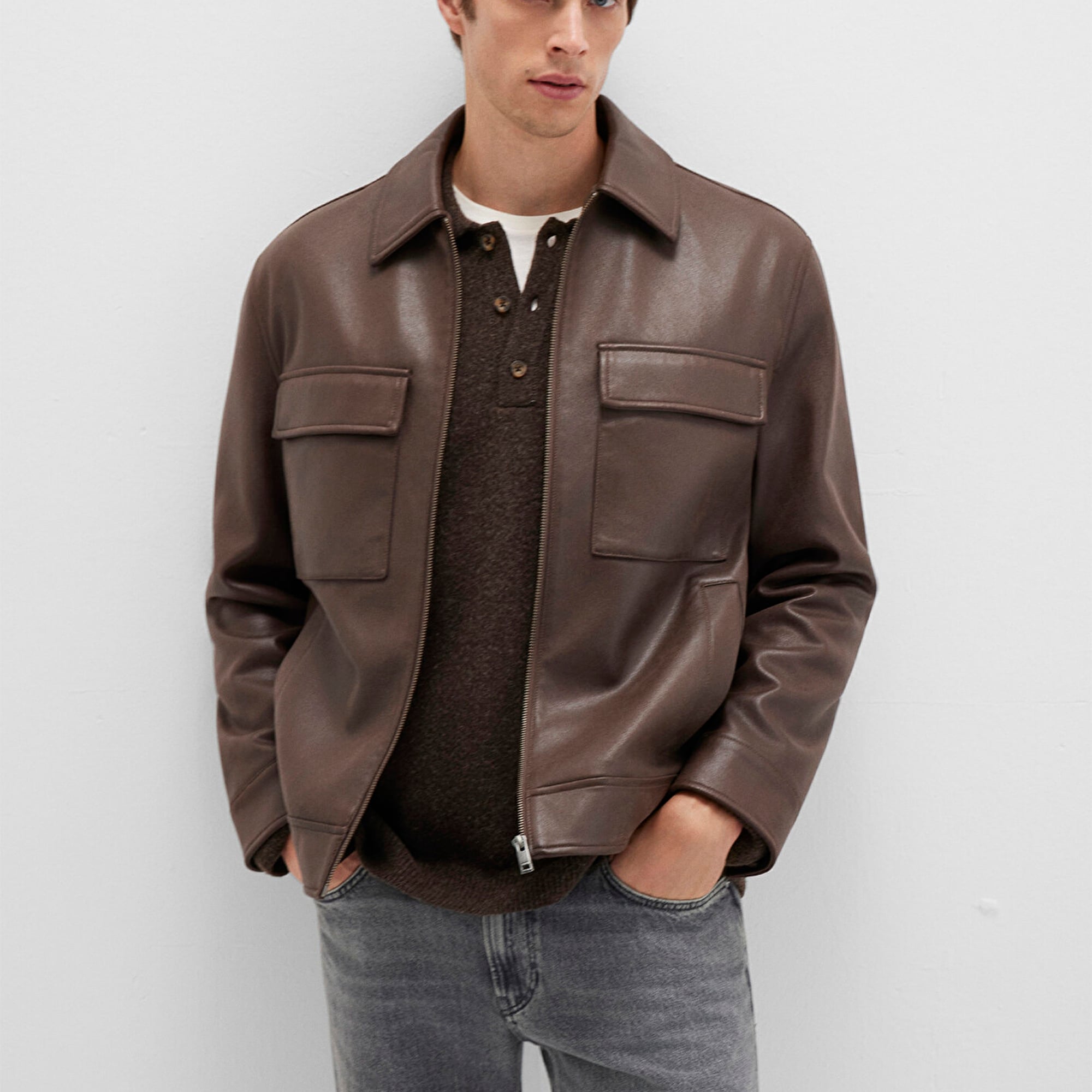 Mavi Kahverengi Suni Deri Ceket Regular Fit / Normal Kesim 0110648-70221