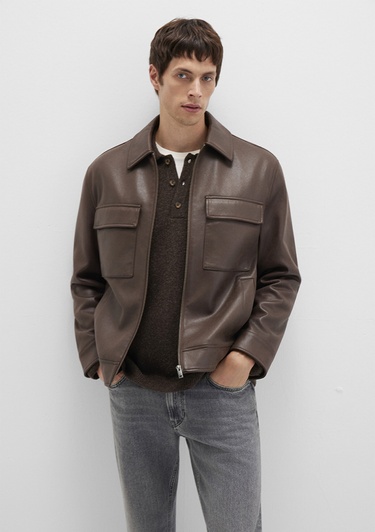  Mavi Kahverengi Suni Deri Ceket Regular Fit / Normal Kesim 0110648-70221