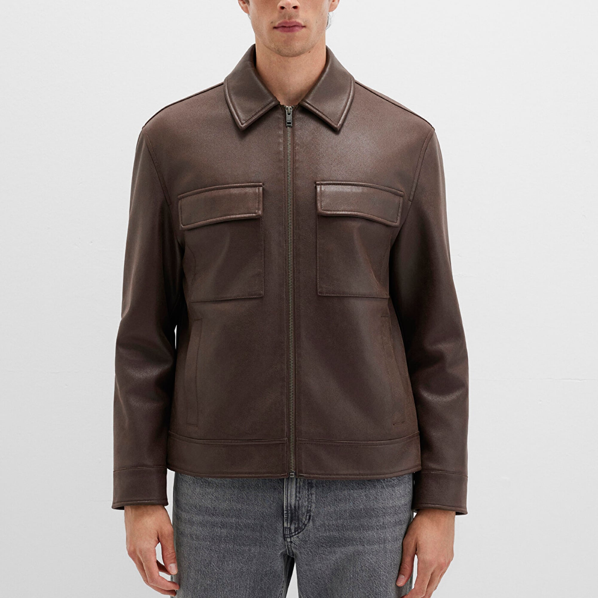 Mavi Kahverengi Suni Deri Ceket Regular Fit / Normal Kesim 0110648-70221