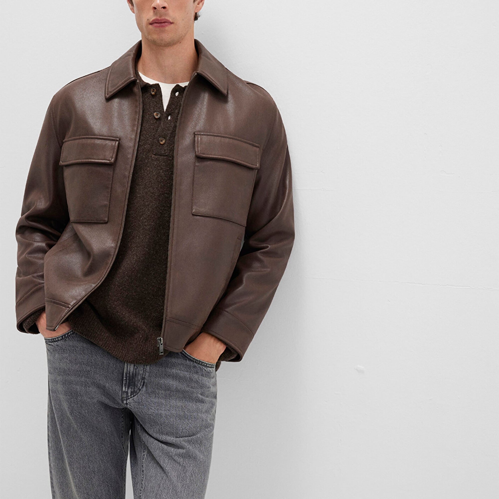 Mavi Kahverengi Suni Deri Ceket Regular Fit / Normal Kesim 0110648-70221