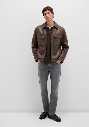  Mavi Kahverengi Suni Deri Ceket Regular Fit / Normal Kesim 0110648-70221