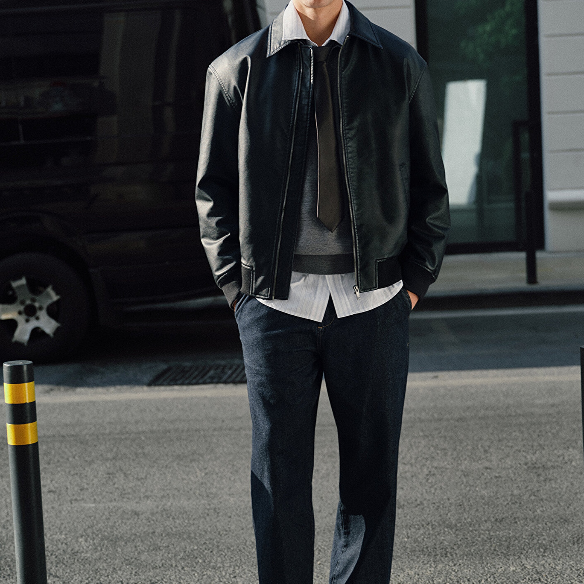 Mavi Siyah Suni Deri Ceket Loose Fit / Bol Rahat Kesim 0110636-71379