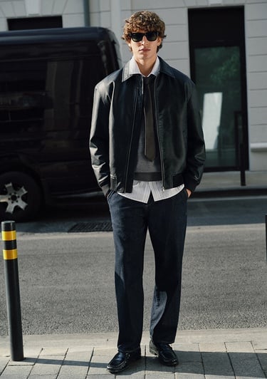  Mavi Siyah Suni Deri Ceket Loose Fit / Bol Rahat Kesim 0110636-71379