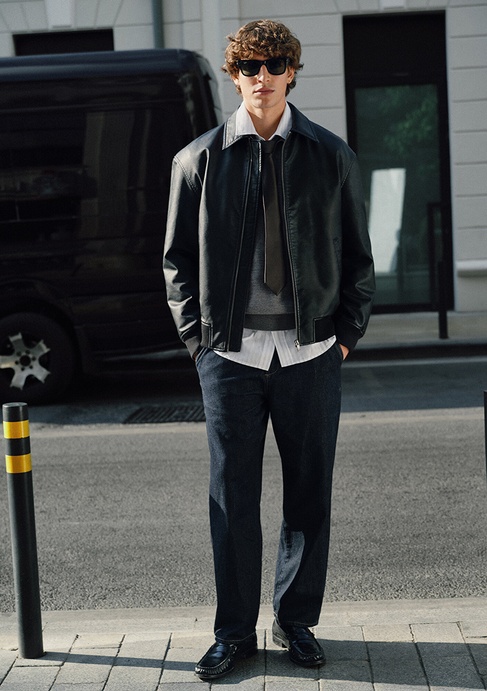  Mavi Siyah Suni Deri Ceket Loose Fit / Bol Rahat Kesim 0110636-71379