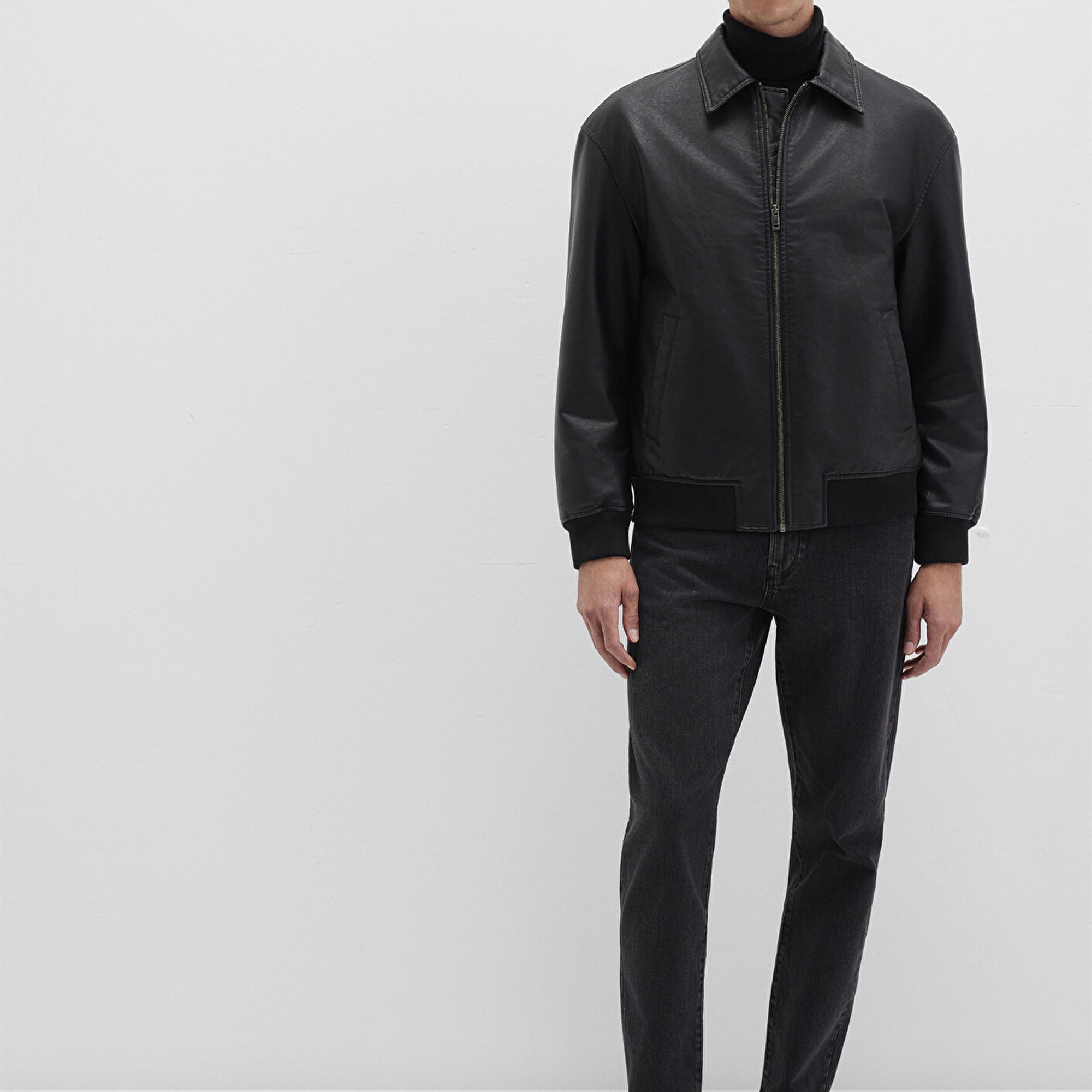 Mavi Siyah Suni Deri Ceket Loose Fit / Bol Rahat Kesim 0110636-71379