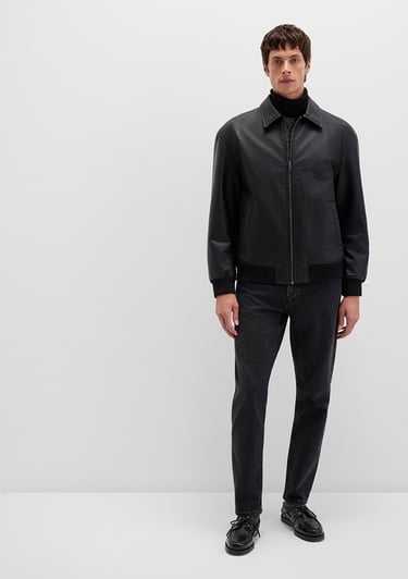  Mavi Siyah Suni Deri Ceket Loose Fit / Bol Rahat Kesim 0110636-71379