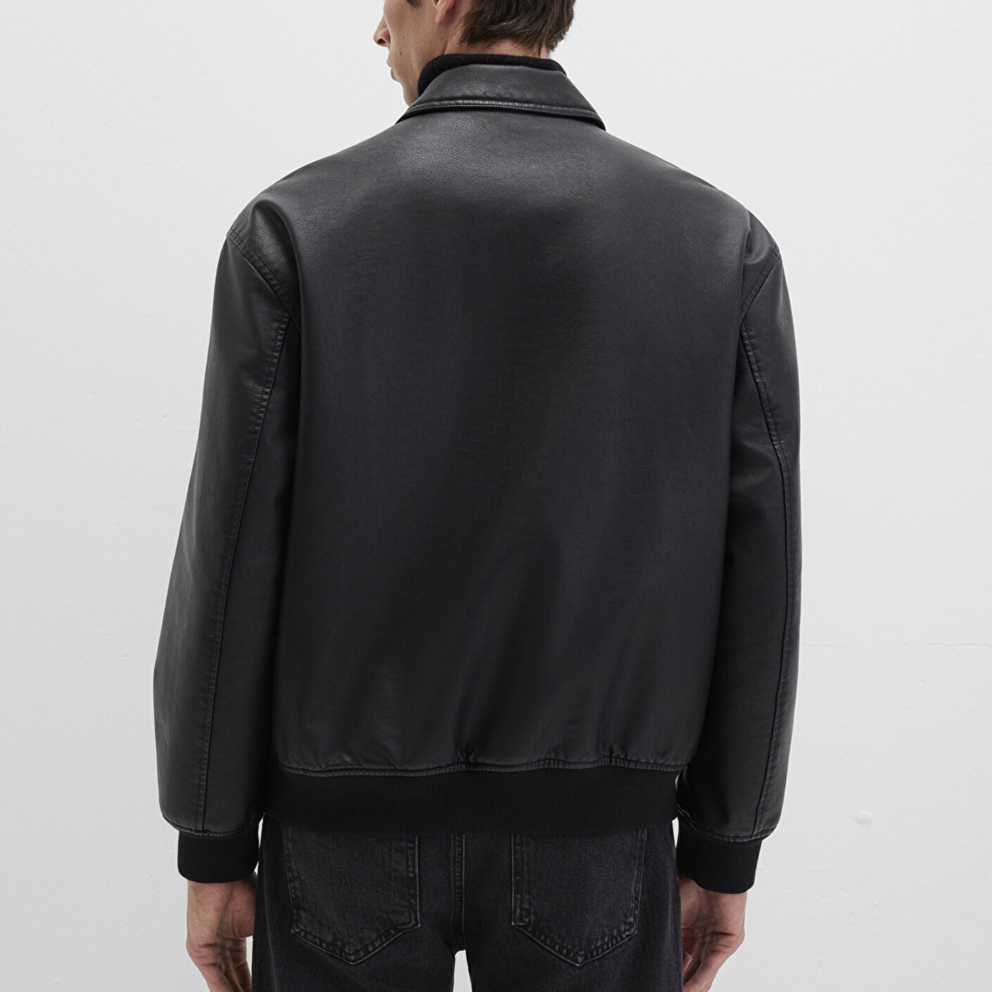 Mavi Siyah Suni Deri Ceket Loose Fit / Bol Rahat Kesim 0110636-71379