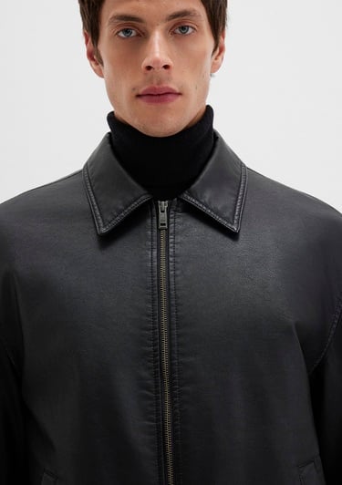  Mavi Siyah Suni Deri Ceket Loose Fit / Bol Rahat Kesim 0110636-71379