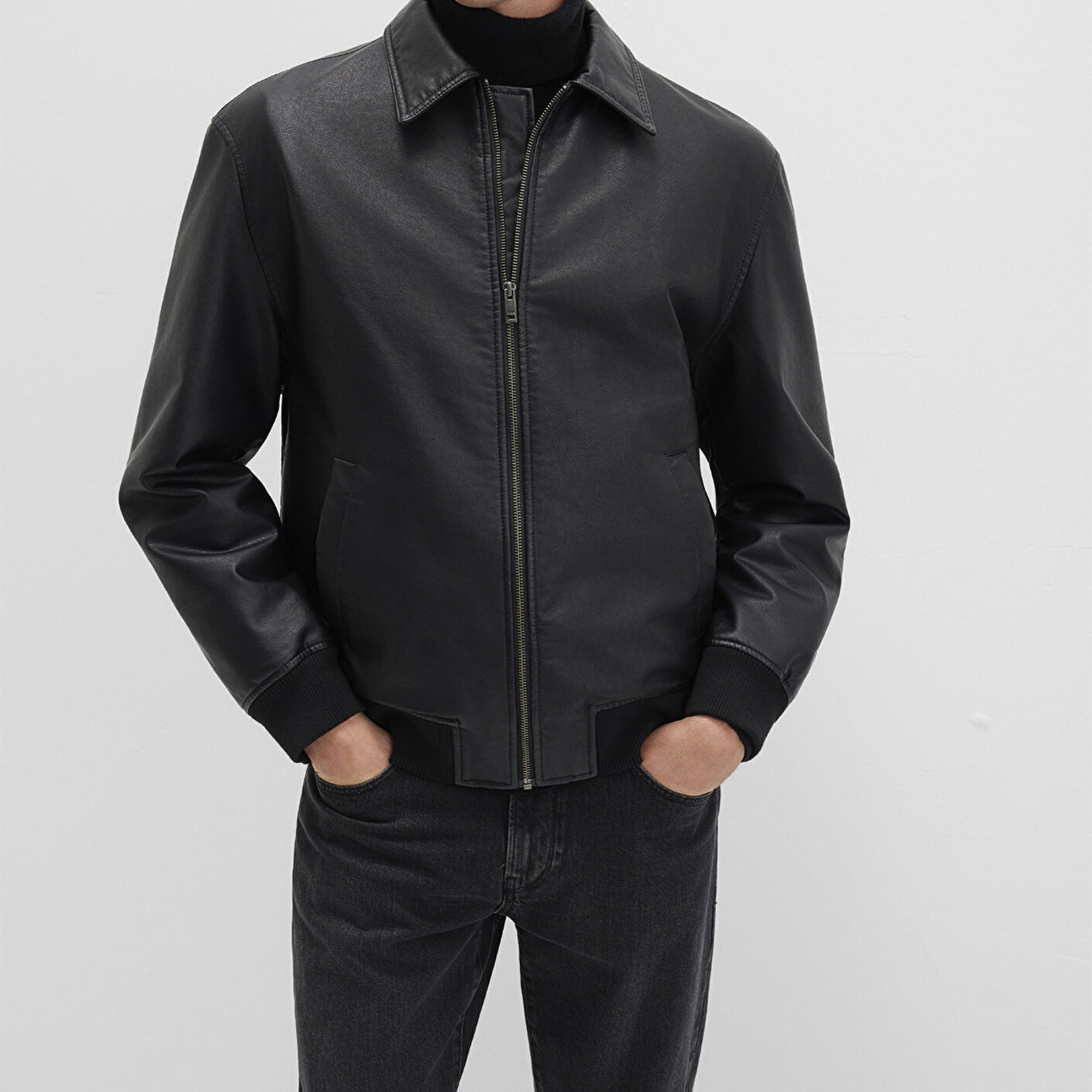 Mavi Siyah Suni Deri Ceket Loose Fit / Bol Rahat Kesim 0110636-71379