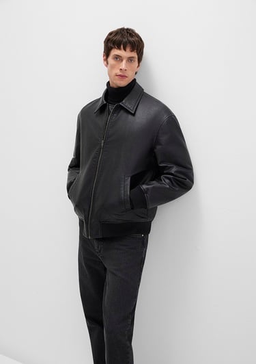  Mavi Siyah Suni Deri Ceket Loose Fit / Bol Rahat Kesim 0110636-71379